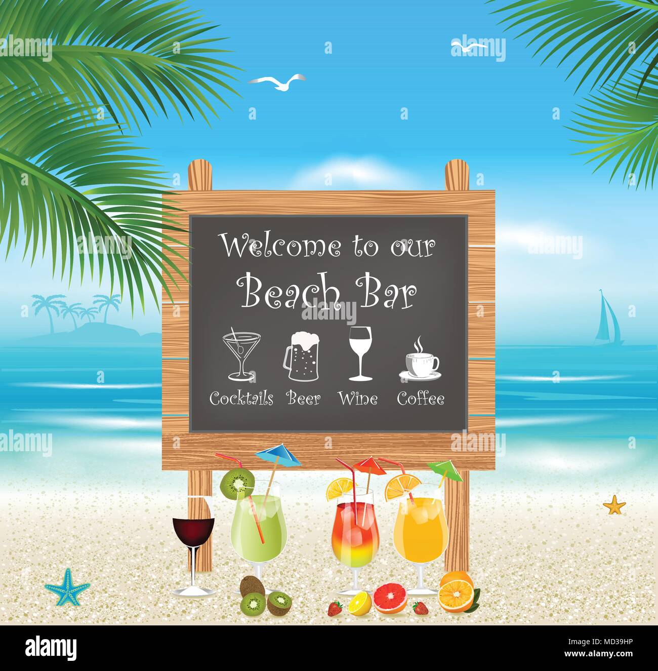 Tropical Beach bar. Vacances et tourisme concept Illustration de Vecteur