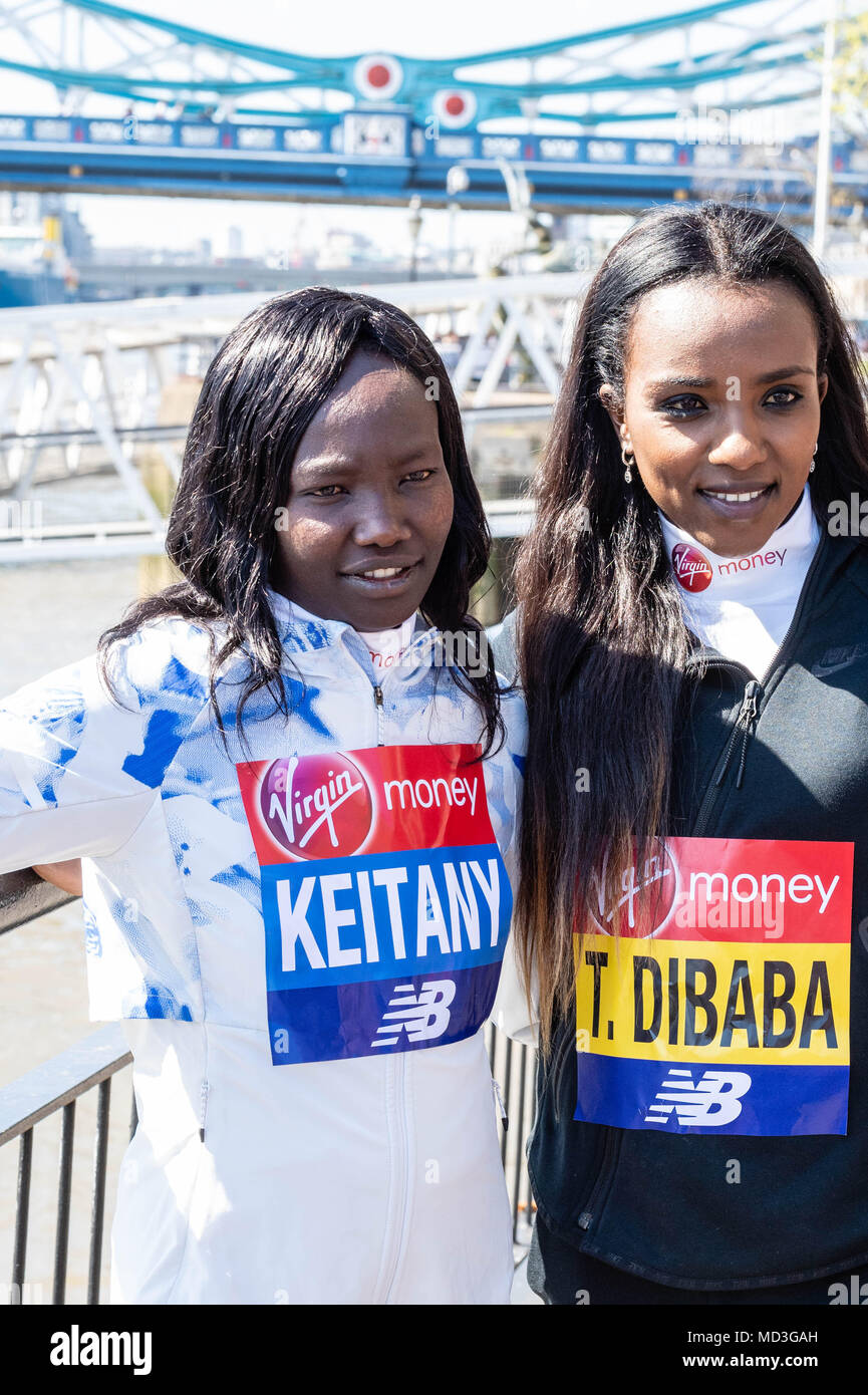 Londres 18 avril 2018, Marathon de Londres, les coureurs d'élite, les deux grands rivaux des femmes d'élite Marathon de Londres, Mary Keitany et Dibaba. Crédit : Ian Davidson/Alamy Live News Banque D'Images