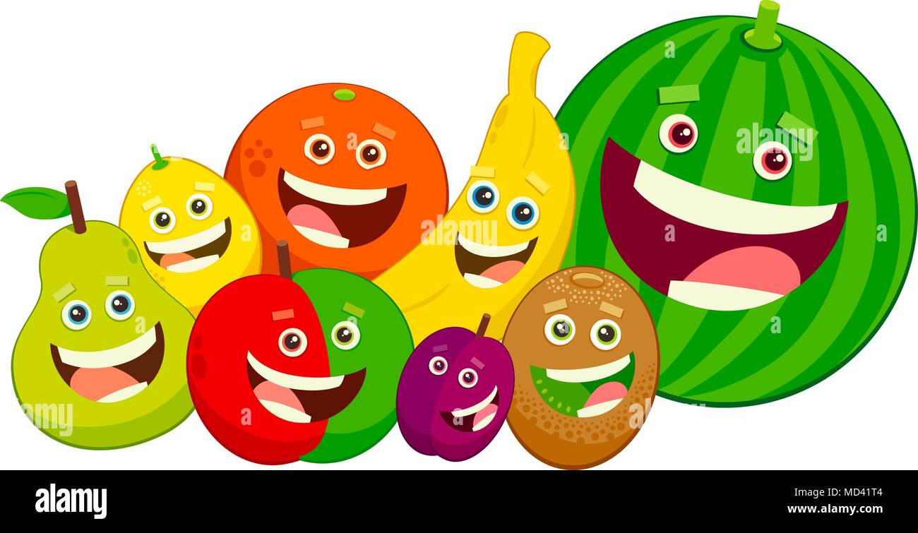 Cartoon Illustration de l'objet Groupe Caractères alimentaire Fruits Illustration de Vecteur