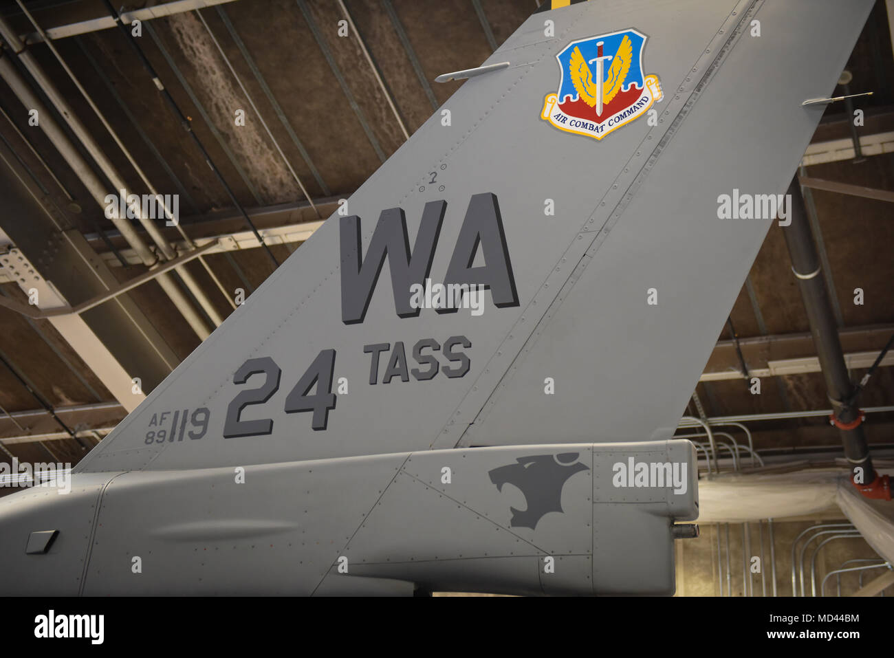 Un F-16 Fighting Falcon de chasse affecté à la 24e Escadron de soutien aérien tactique porte sa nouvelle peinture au cours de la cérémonie d'intronisation de l'escadron à Nellis Air Force Base, Nevada, Mar. 2, 2018. La 24e TASS est un nouvel air-sol et de l'escadron l'escadron de chasse à la base aérienne de Nellis. (U.S. Air Force photo de Laurent Crespo) Banque D'Images
