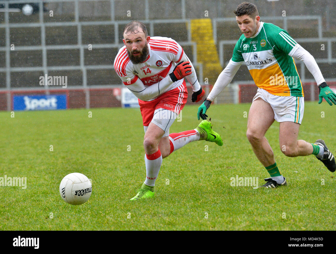 Derry v Offaly GAA Allanz, Football, Ligue Nationale de Football, Celtic Park, Derry. Banque D'Images