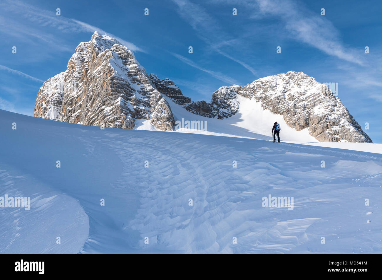 La raquette, le massif du Dachstein, Hoher Dachstein (2995m), glacier de Dachstein, Autriche Banque D'Images