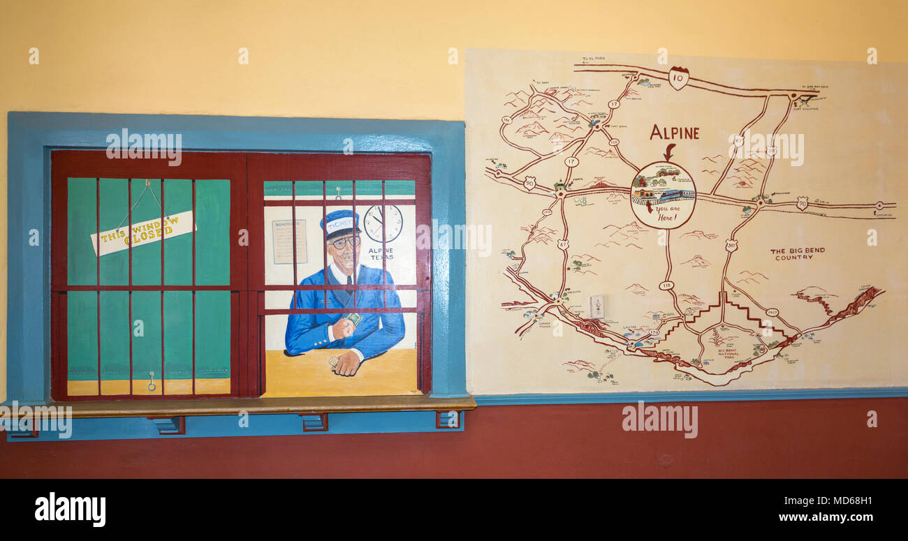 Le Comté de Brewster, Texas, Alpine, Amtrak Station de chemin de fer, de l'intérieur Banque D'Images