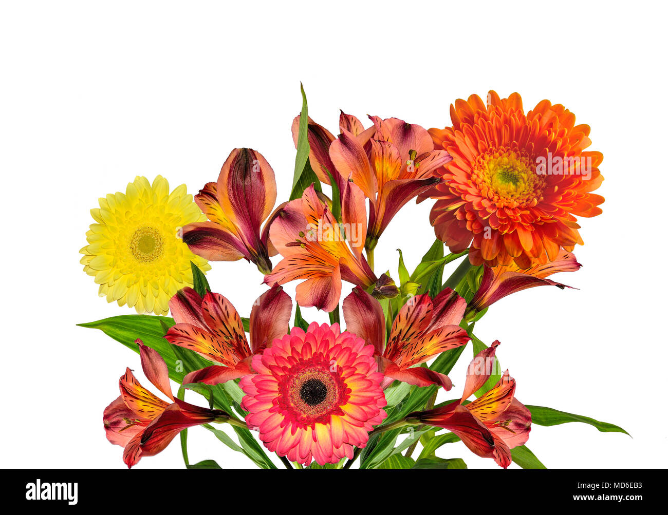 Bouquet De Belles Fleurs Jaune Orange Alstroemeria Gerberas