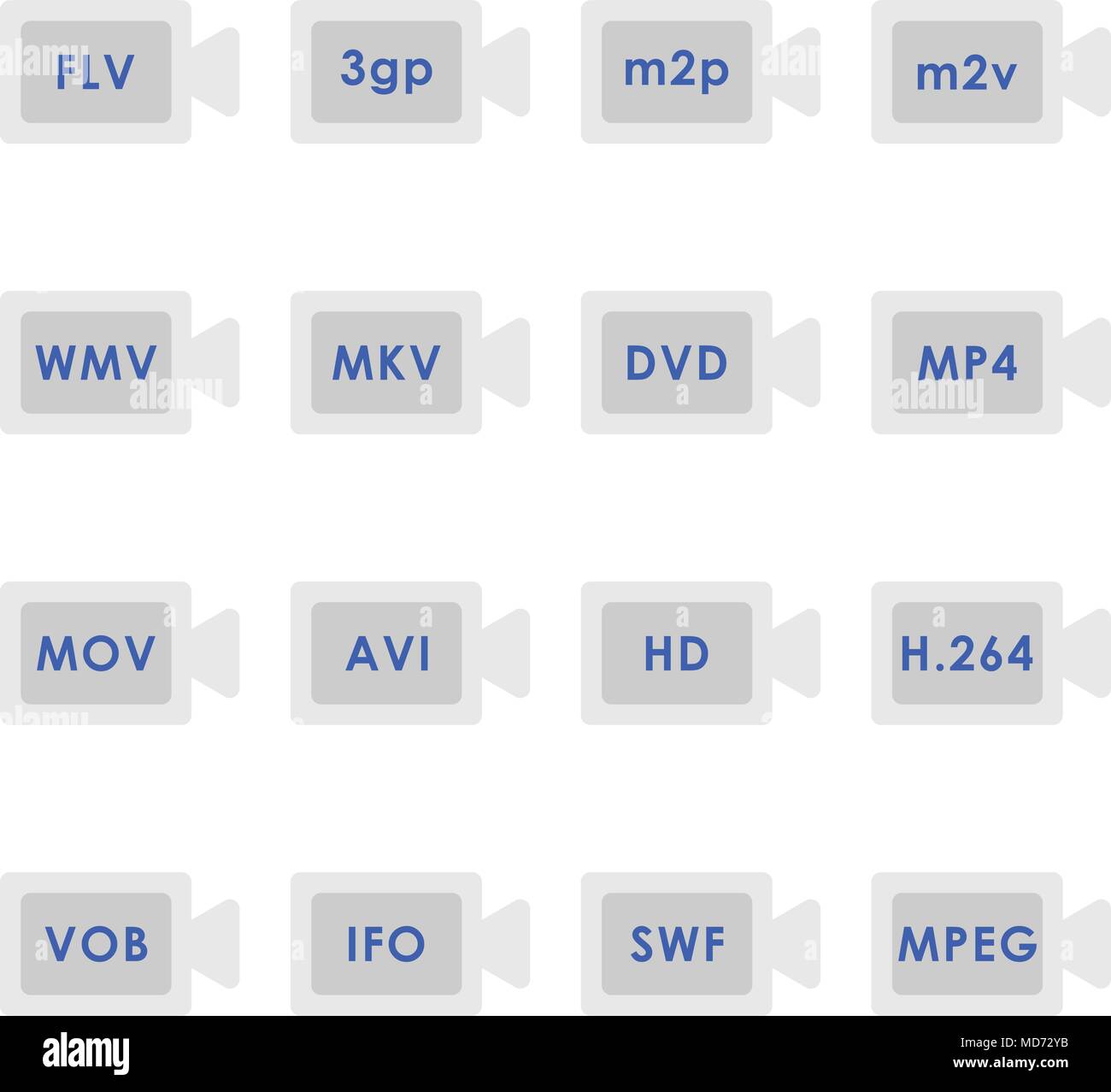 L'icône de formats vidéo. Ensemble d'icônes de style plat. Illustration de Vecteur