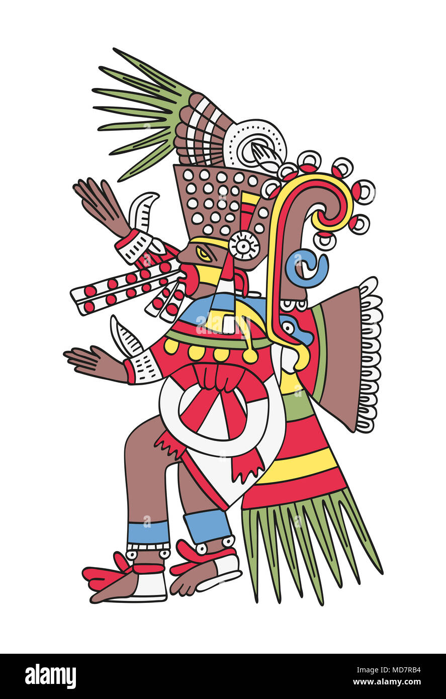 Tezcatlipoca, le miroir de fumer. Dieu de la magie et de l'obscurité. Frère jumeau de Quetzalcoatl. Divinité comme décrite dans le manuscrit aztèque antique peinture, Banque D'Images