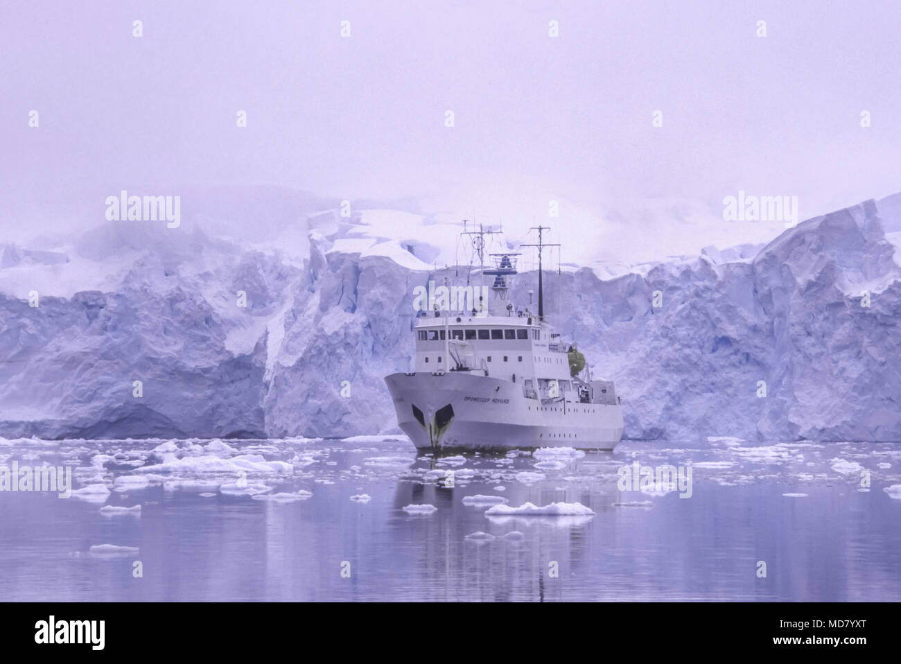 Glacier, Neko Harbour, péninsule antarctique, brise-glace russe 'Professeur' Mulchanov Banque D'Images