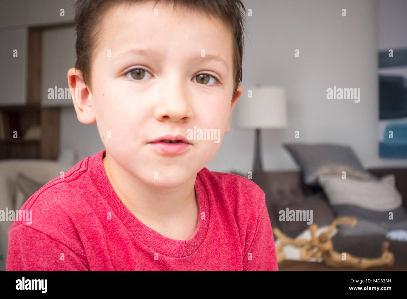 Portrait of boy at home Banque D'Images