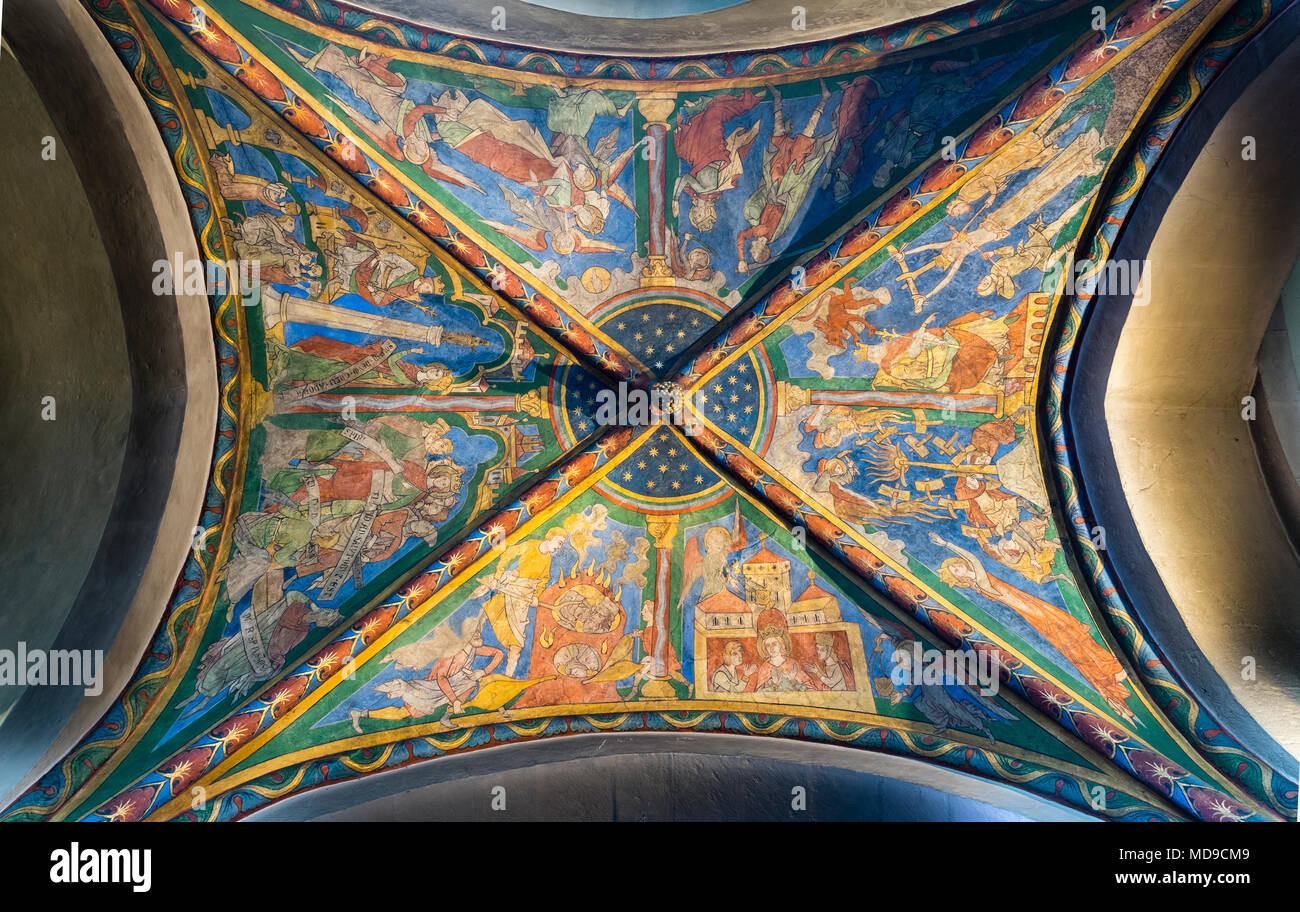 Fresque voûtée chapelle choeur, légende de Sainte Catherine d'Alexandrie, 13e siècle, Saint Mary dans Lyskirchen Banque D'Images