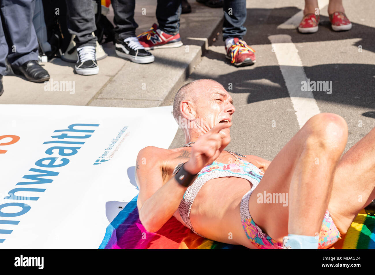 London 19 avril 2018 manifestants LGBT à l'extérieur de la réunion des chefs de gouvernement du Commonwealth à Londres. Ian Davidson Crédit/Alamy Live News Banque D'Images