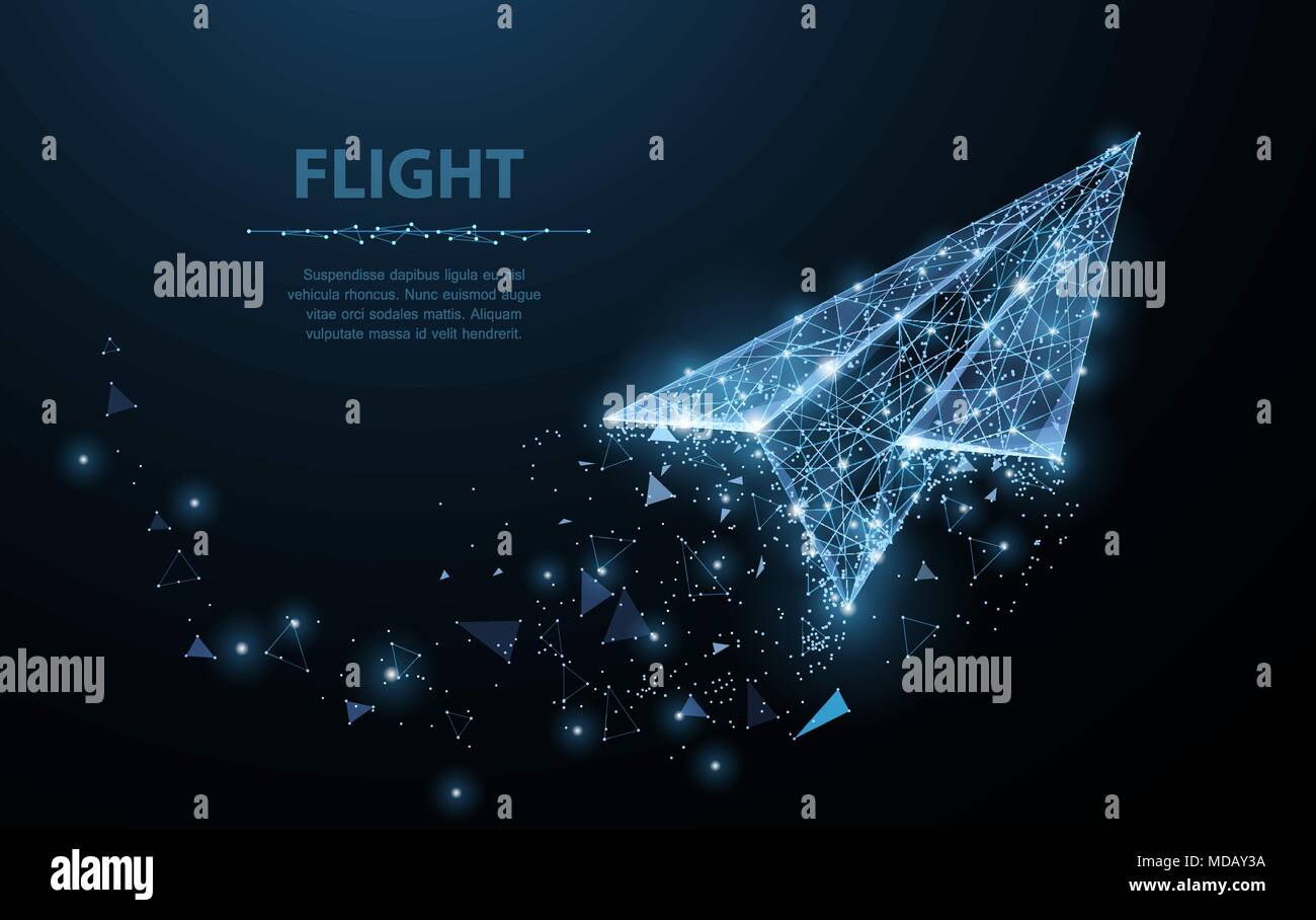 Avion en papier. Maillage polygonal art ressemble à constellation. Concept illustration ou d'arrière-plan Illustration de Vecteur