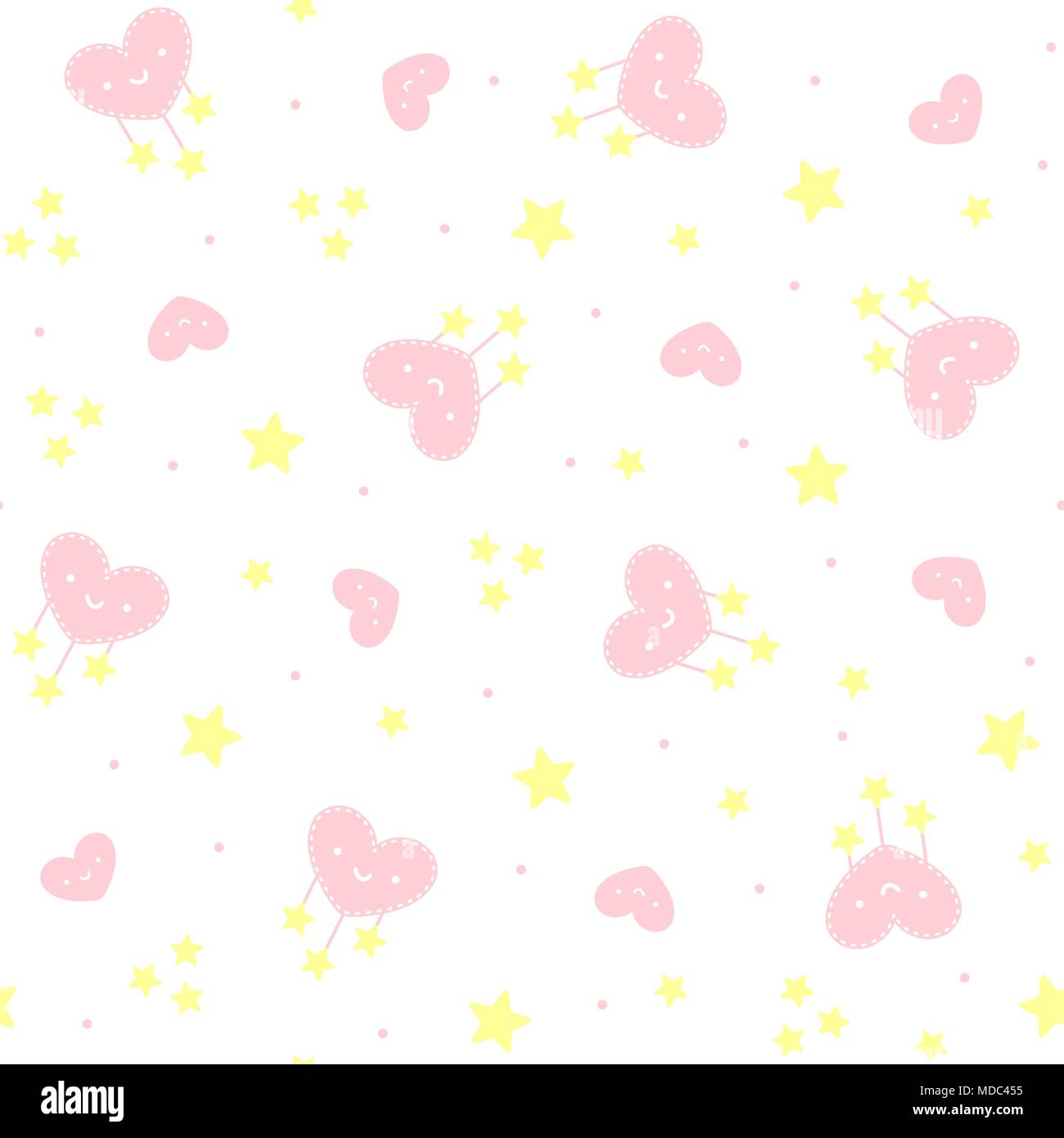 Cute smiling avec motif transparent coeurs et étoiles sur fond blanc. design pour bébés et enfants Illustration de Vecteur