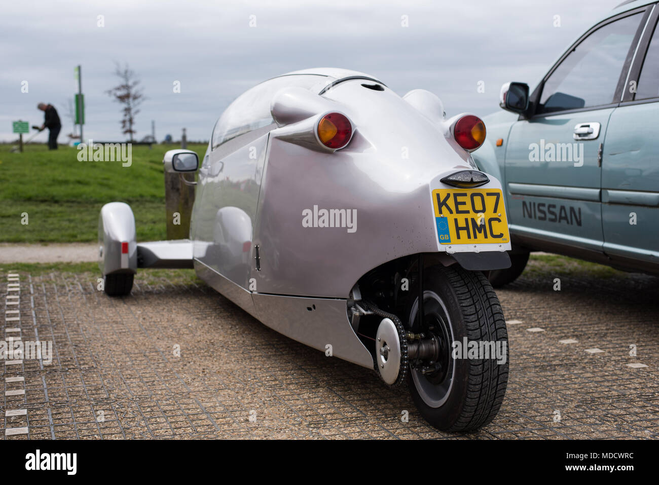 Moto trois roues Trike ou au parking à Dunstable Downs Banque D'Images