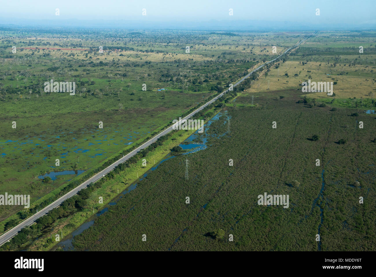 Route de Campo Grande à Corumbá (BR-262) dans le Mato Grosso do Sul, Brésil Banque D'Images