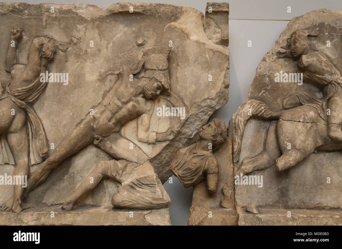 Mausolée d'Halicarnasse. Tombeau de Mausole. La Turquie. Amazon frise. 350 BC. British Museum. Londres. Banque D'Images