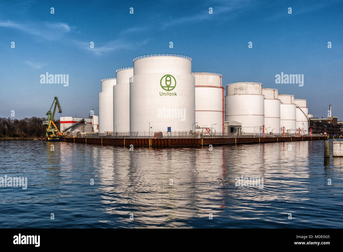 Berlin-Moabit,Westhafen,Port Ouest, UNITANK tank farm business pour l'entreposage et de manutention de produits de produits à base d'huile minérale Banque D'Images