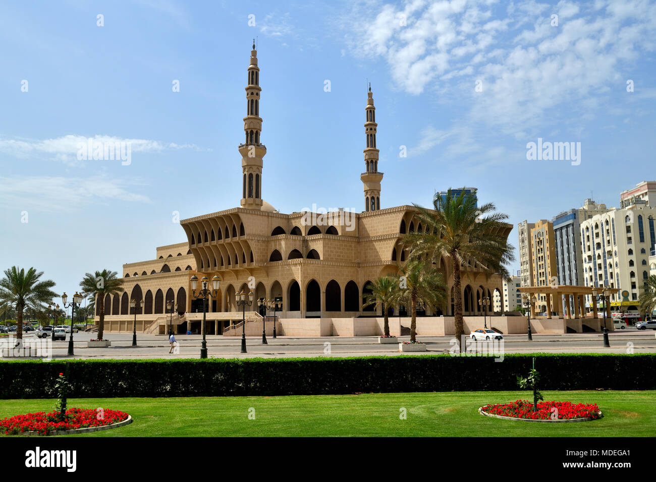 Sharjah, ÉMIRATS ARABES UNIS - 8 avril. En 2018. Malik Faisal Mosque in Émirat de Sharjah Banque D'Images