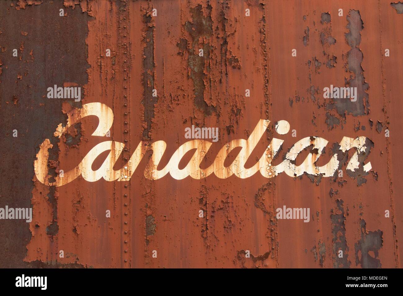 Rouge rouille Voiture de marchandises du Canadien Pacifique, Close up Banque D'Images