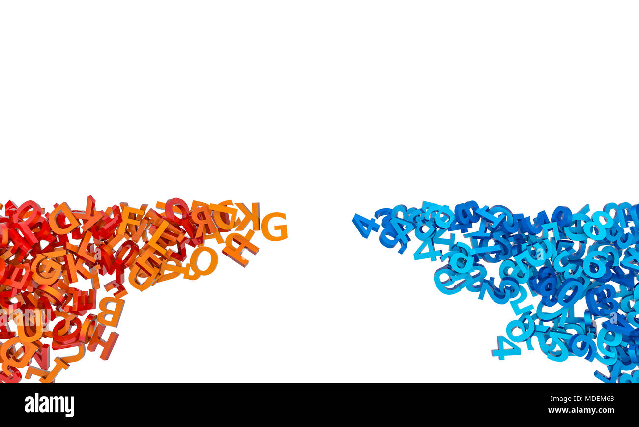 Lettres de l'alphabet et les chiffres en forme de pont de l'image de rendu 3D Banque D'Images