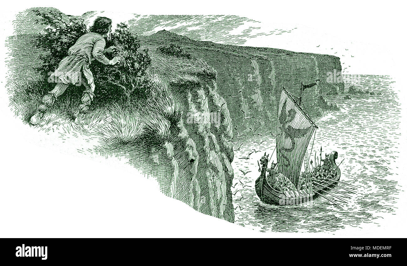 Le Viking invasion de la Bretagne - à partir d'une illustration du livre pour enfants 1933 Banque D'Images