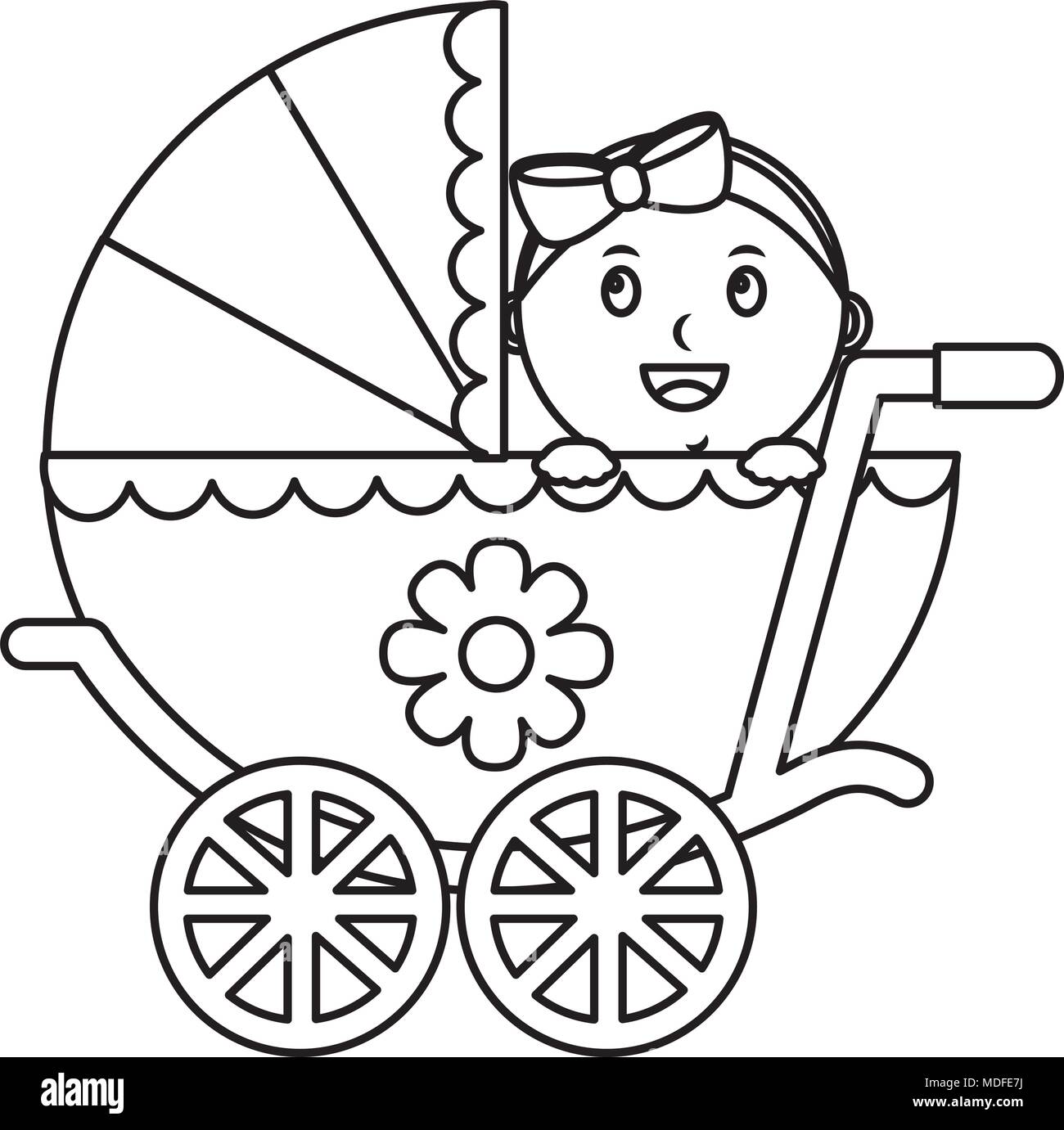 Sweet cute baby girl dans la pram coffre Illustration de Vecteur