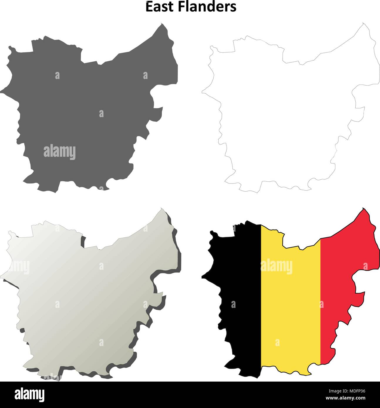 Flandre orientale contour plan set - version belge Illustration de Vecteur