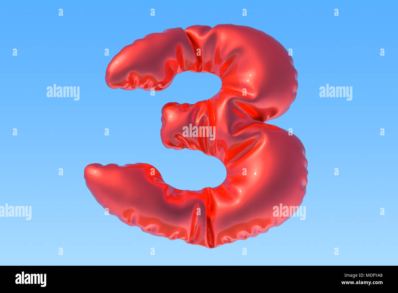 Numéro 3, feuille rouge ballon dans le ciel. Le rendu 3D Banque D'Images
