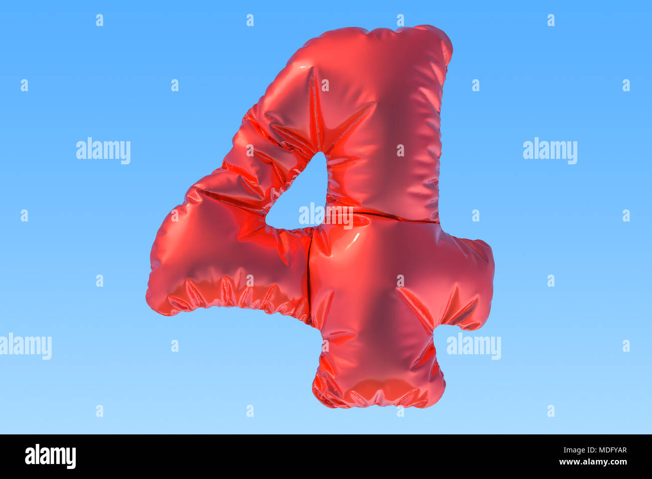 Numéro 4, feuille rouge ballon dans le ciel. Le rendu 3D Banque D'Images