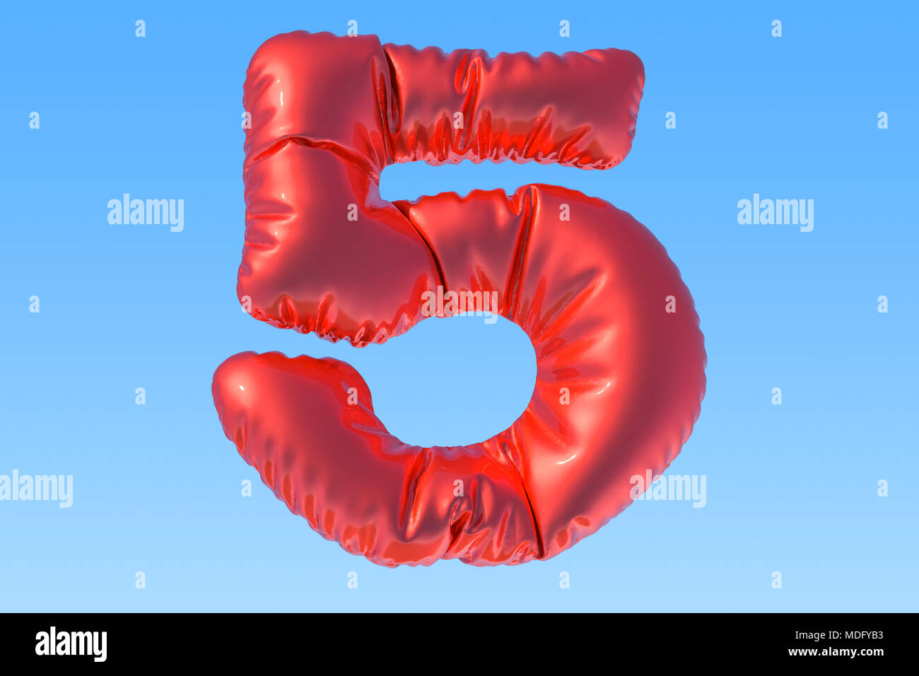 Numéro 5, feuille rouge ballon dans le ciel. Le rendu 3D Banque D'Images