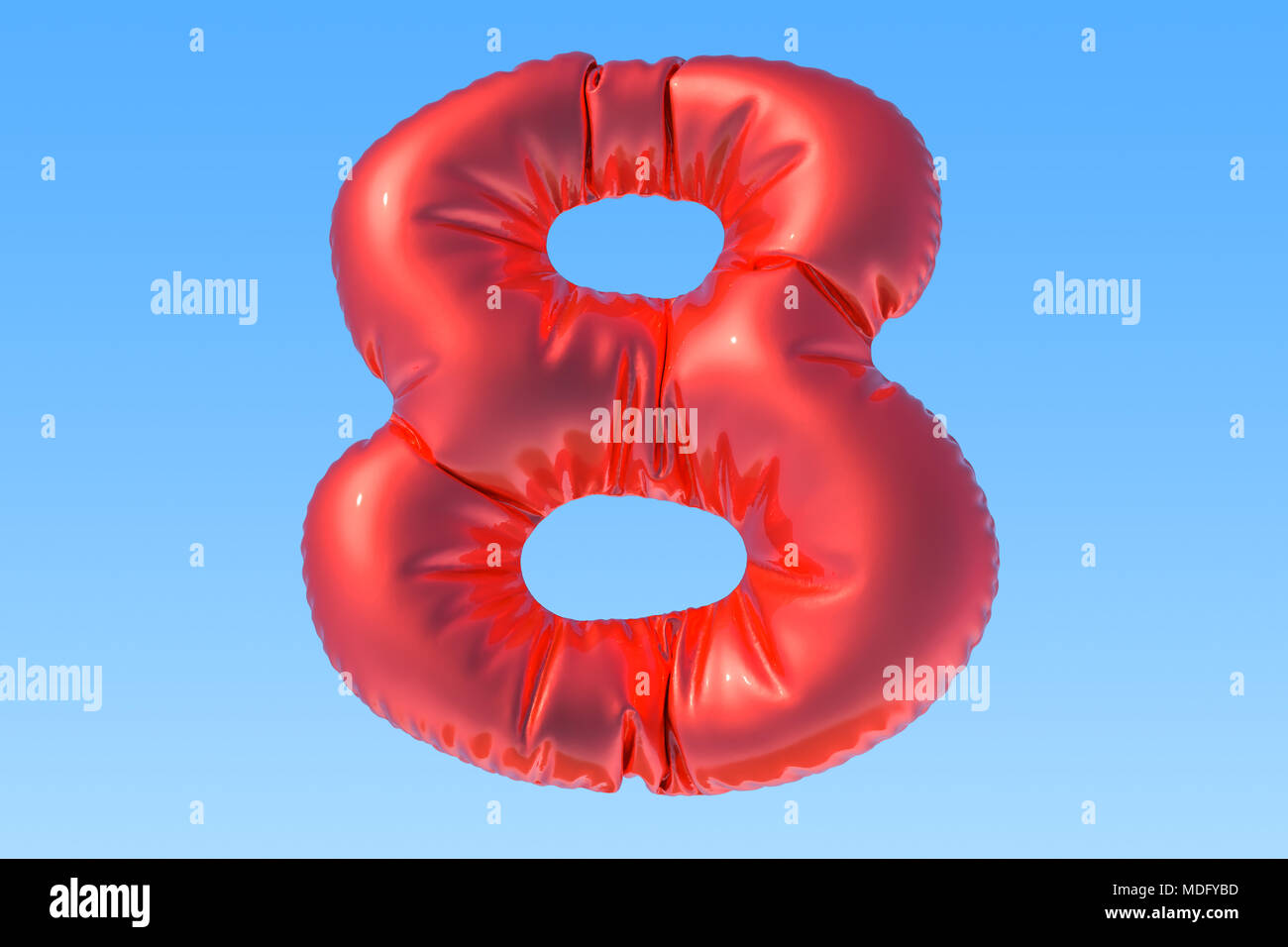 Numéro 8, le ballon d'aluminium rouge dans le ciel. Le rendu 3D Banque D'Images