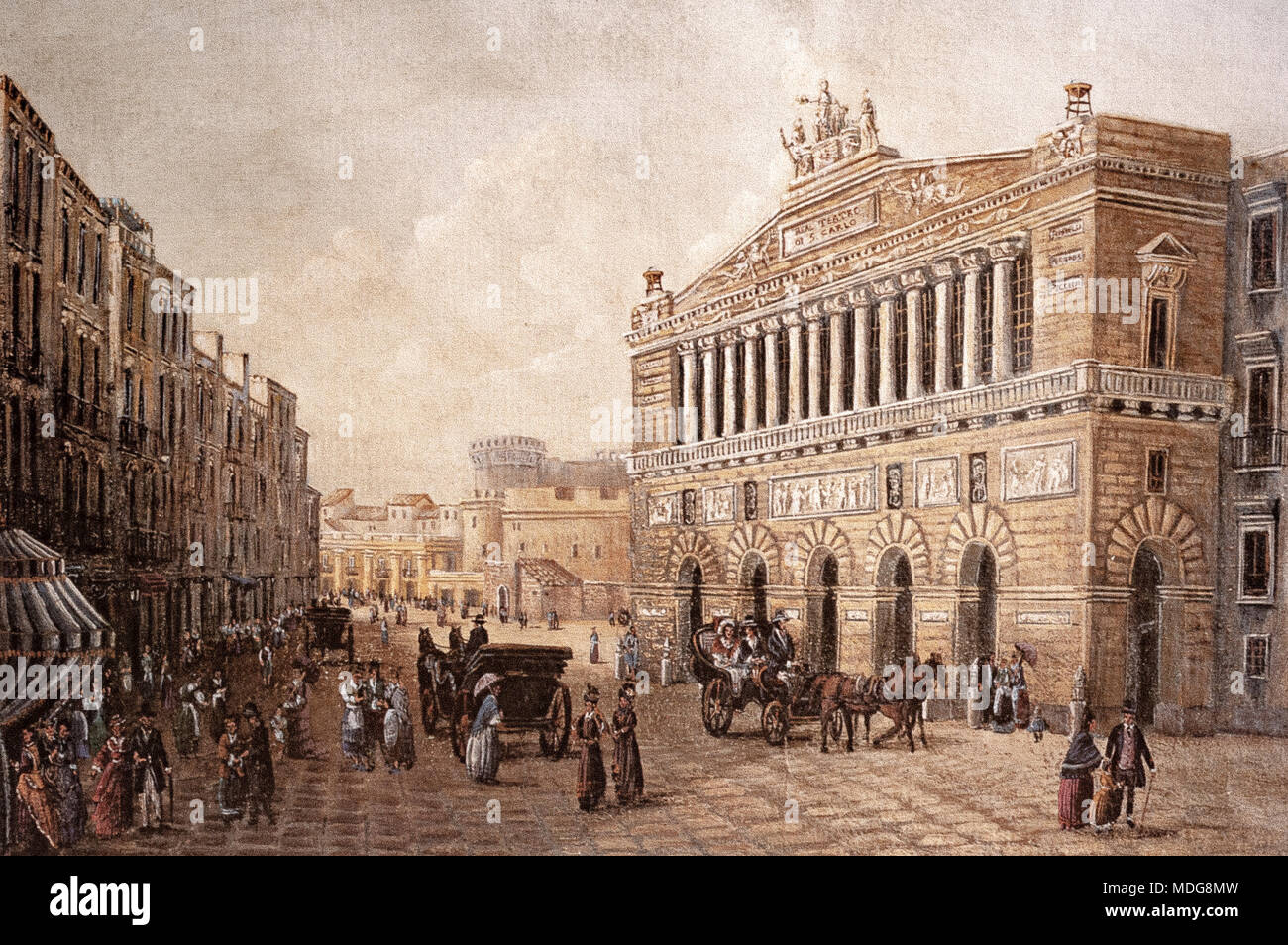 Napoli -le Théâtre San Carlo par Aniello d'Aloisio - XIX siècle Banque D'Images