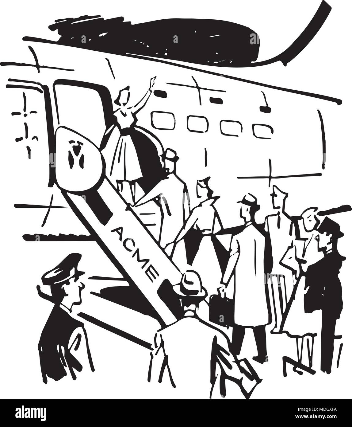 Embarquement à bord de l'avion - Retro Clipart Illustration Illustration de Vecteur