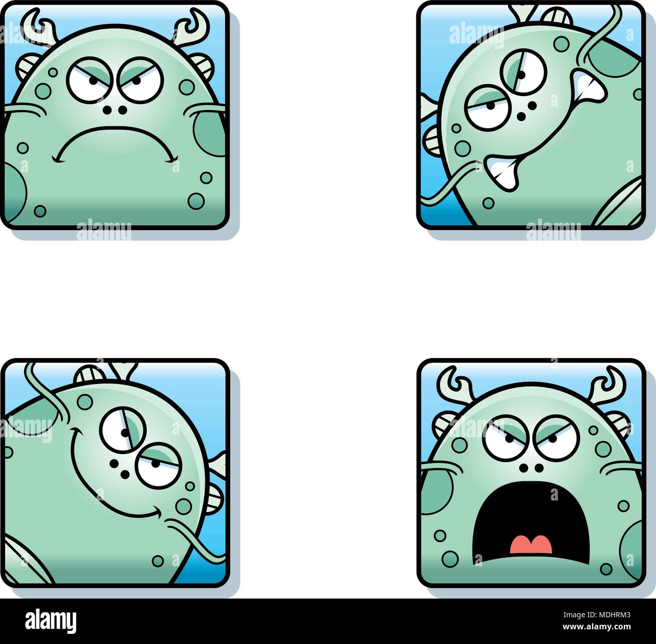 L'icône d'une caricature d'un monstre de mer avec des expressions de colère. Illustration de Vecteur