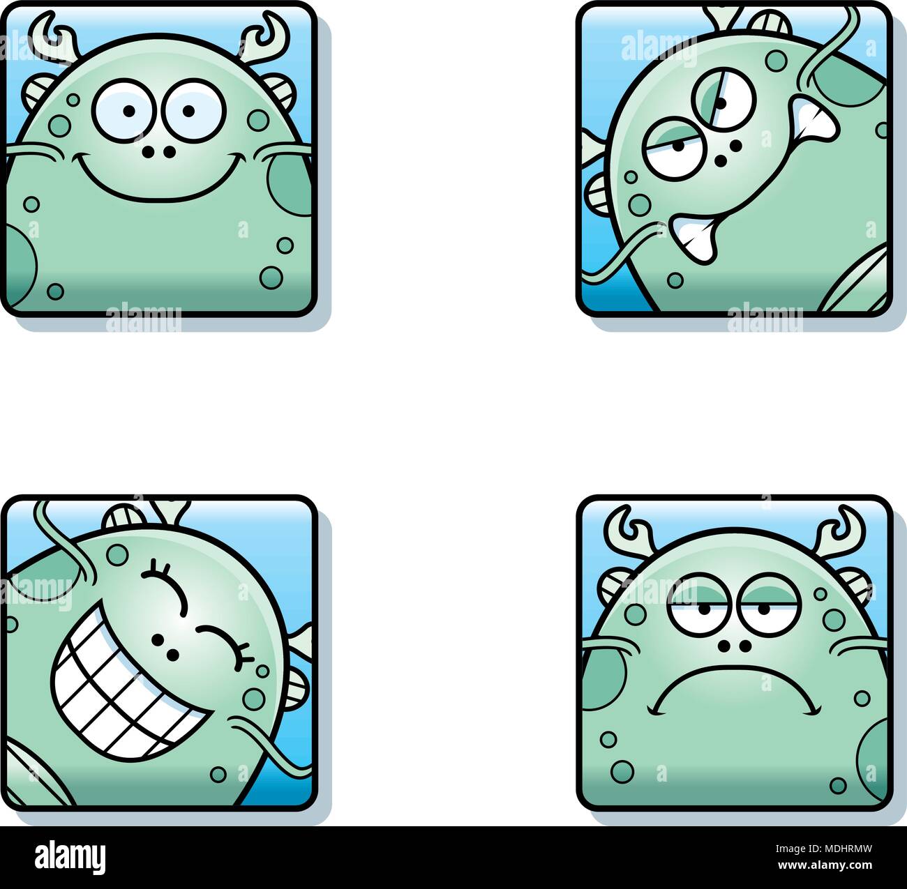 L'icône d'une caricature d'un monstre de mer avec un mélange d'expressions. Illustration de Vecteur