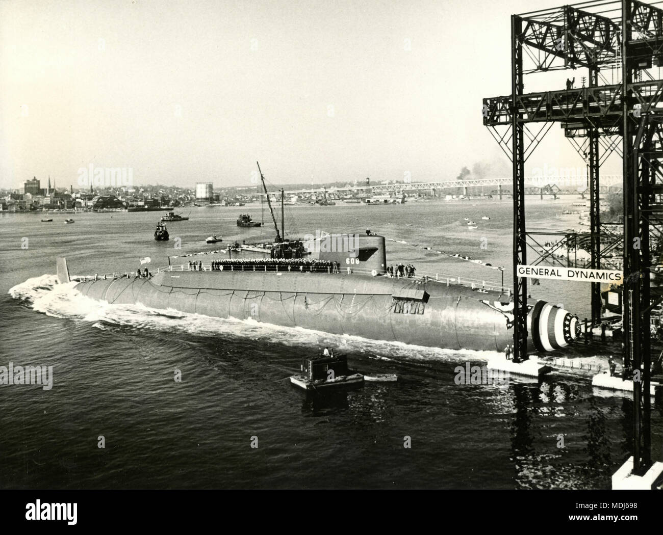 Lancement du sous-marin atomique Ethan Allen, Groton, Connecticut, USA 1960 Banque D'Images