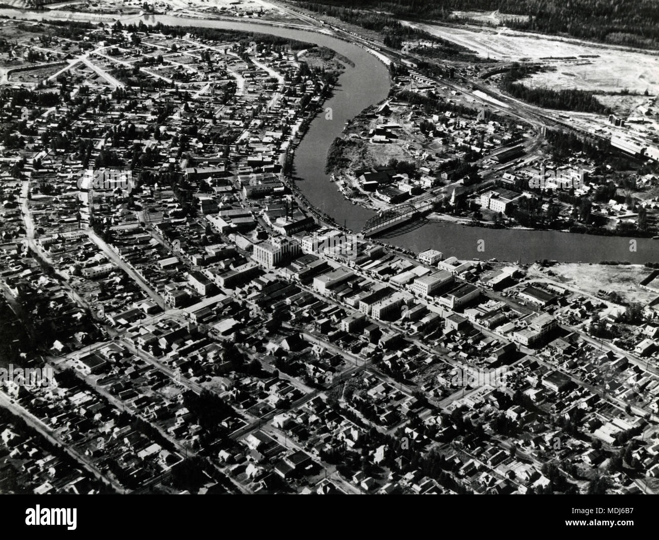 Vue aérienne de Fairbanks, en Alaska, 1950 Banque D'Images
