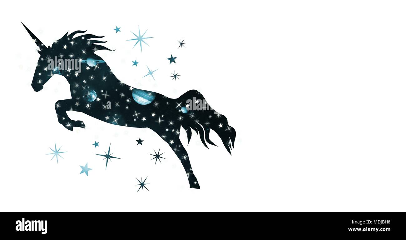 Unicorn silhouette aux univers galaxie Banque D'Images