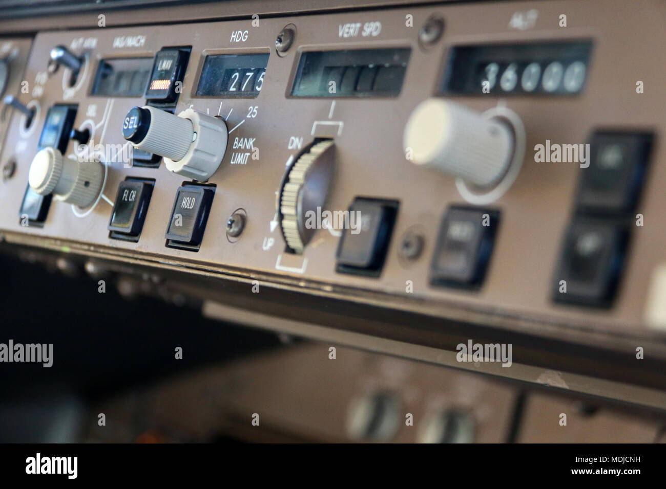 Panneau de commande de mode de vol dans le poste de pilotage d'un Boeing 747-400 Banque D'Images