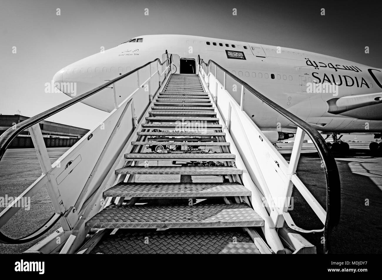 Boeing 747-400 Freighter SF stationné à la rampe de chargement Banque D'Images