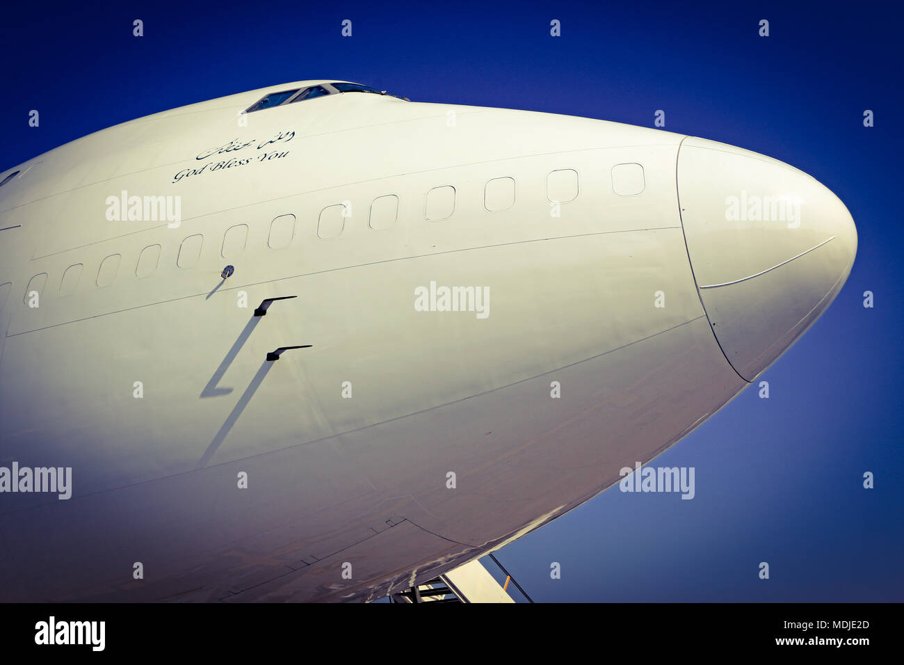 Boeing 747-400 Freighter SF stationné à la rampe de chargement Banque D'Images