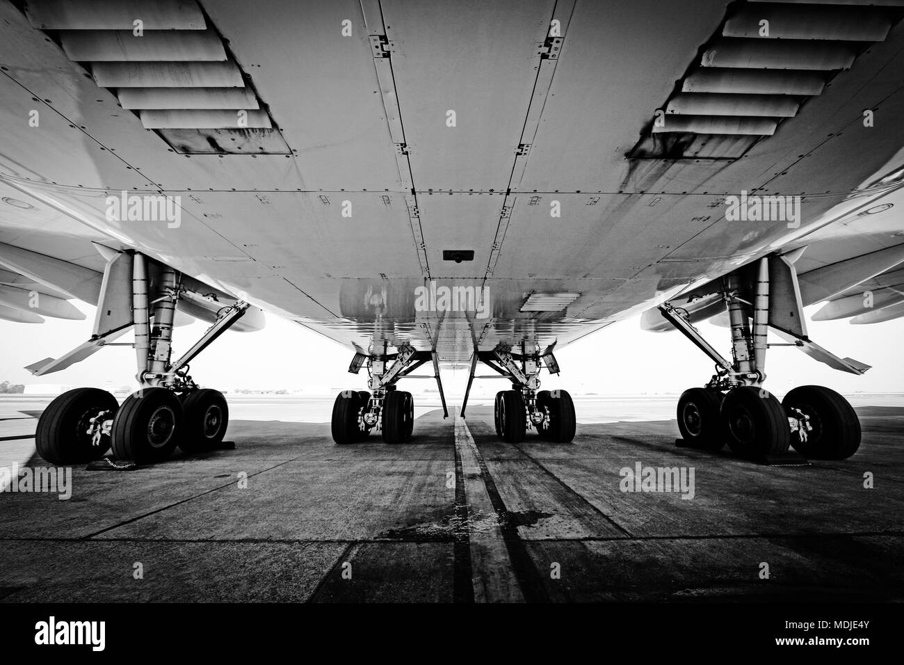 Train d'atterrissage principal d'un Boeing 747-400 Banque D'Images