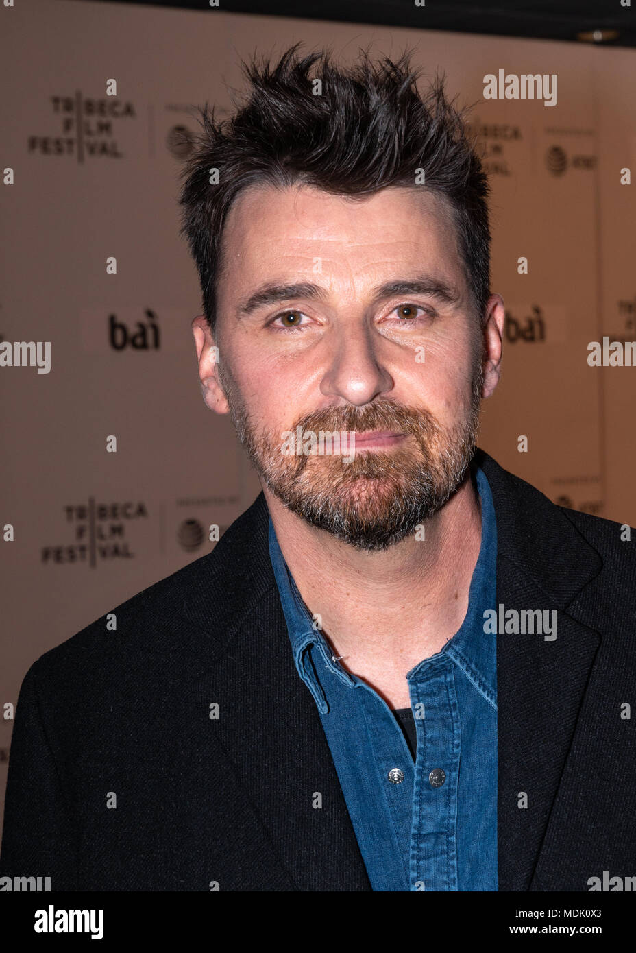 New York, États-Unis, 19 avril 2018. Directeur espagnol Ramón Salazar Hoogers arrive au Tribeca Film Festival 2018 Première mondiale de son film "Sunday" (La maladie de la enfermedad del domingo) à New York. Photo par Enrique Shore​ / Alamy Live News Banque D'Images