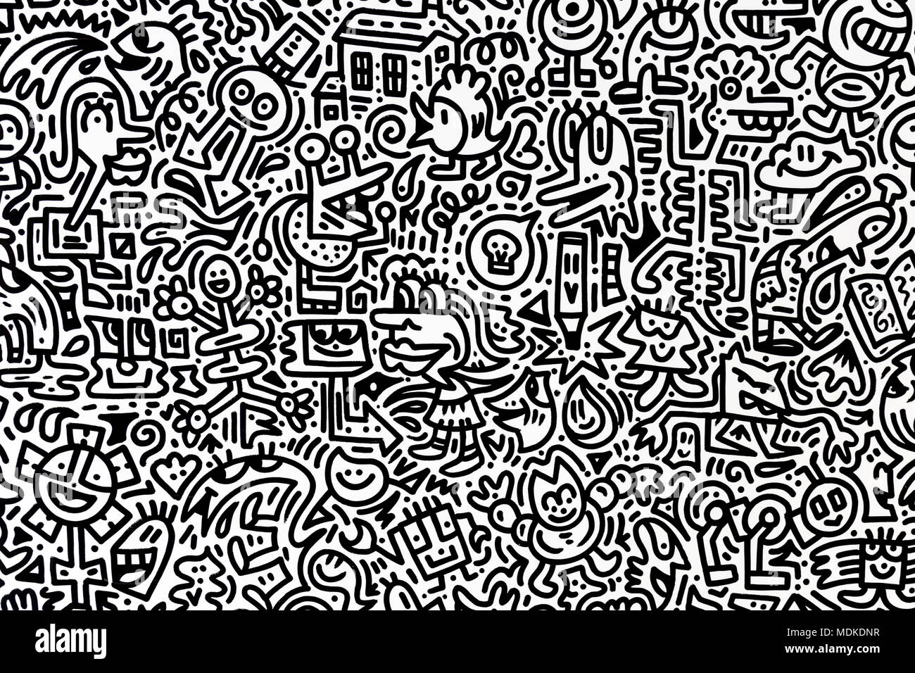 La Chambre par M. Doodle Doodle en noir et blanc à la graffiti "sens de l'espace" dans l'installation de Exchange Square, Liverpool Street, London, UK Banque D'Images
