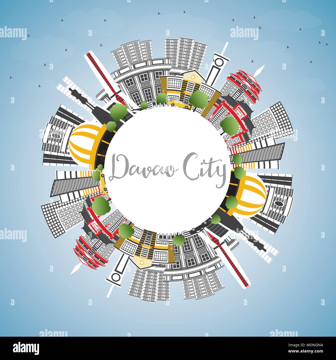 Davao City Philippines Skyline avec bâtiments gris, ciel bleu et copier l'espace. Vector Illustration. Les voyages d'affaires et tourisme Illustration Illustration de Vecteur