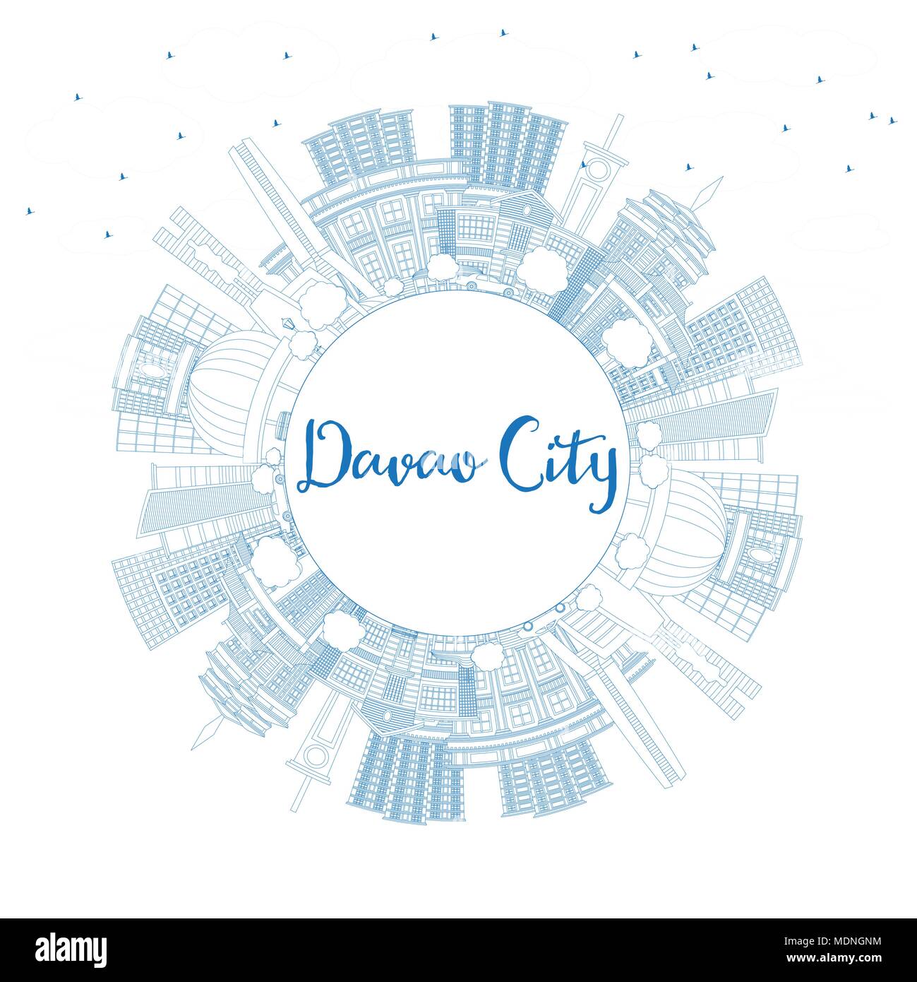 Décrire la ville de Davao Philippines Skyline avec bâtiments bleu et copier l'espace. Vector Illustration. Les voyages d'affaires et tourisme Illustration Illustration de Vecteur