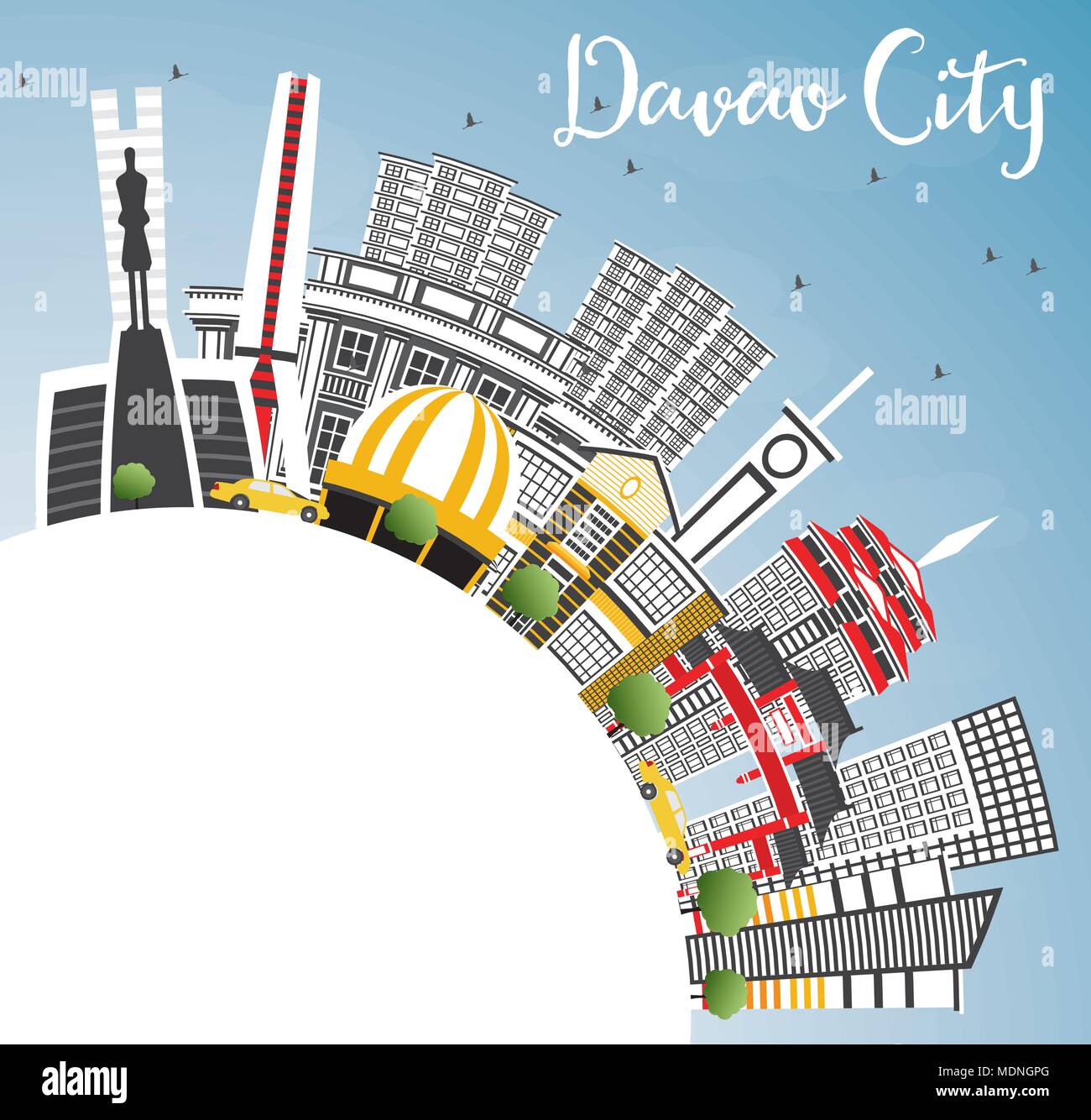 Davao City Philippines Skyline avec bâtiments gris, ciel bleu et copier l'espace. Vector Illustration. Les voyages d'affaires et tourisme Illustration Illustration de Vecteur