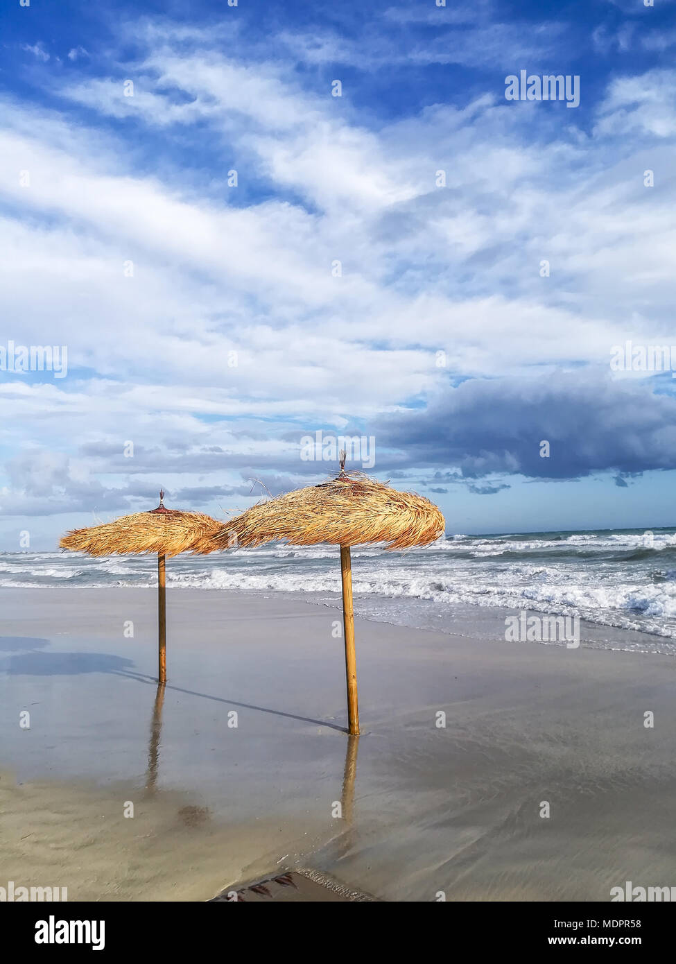 Deux parasols de plage Banque D'Images