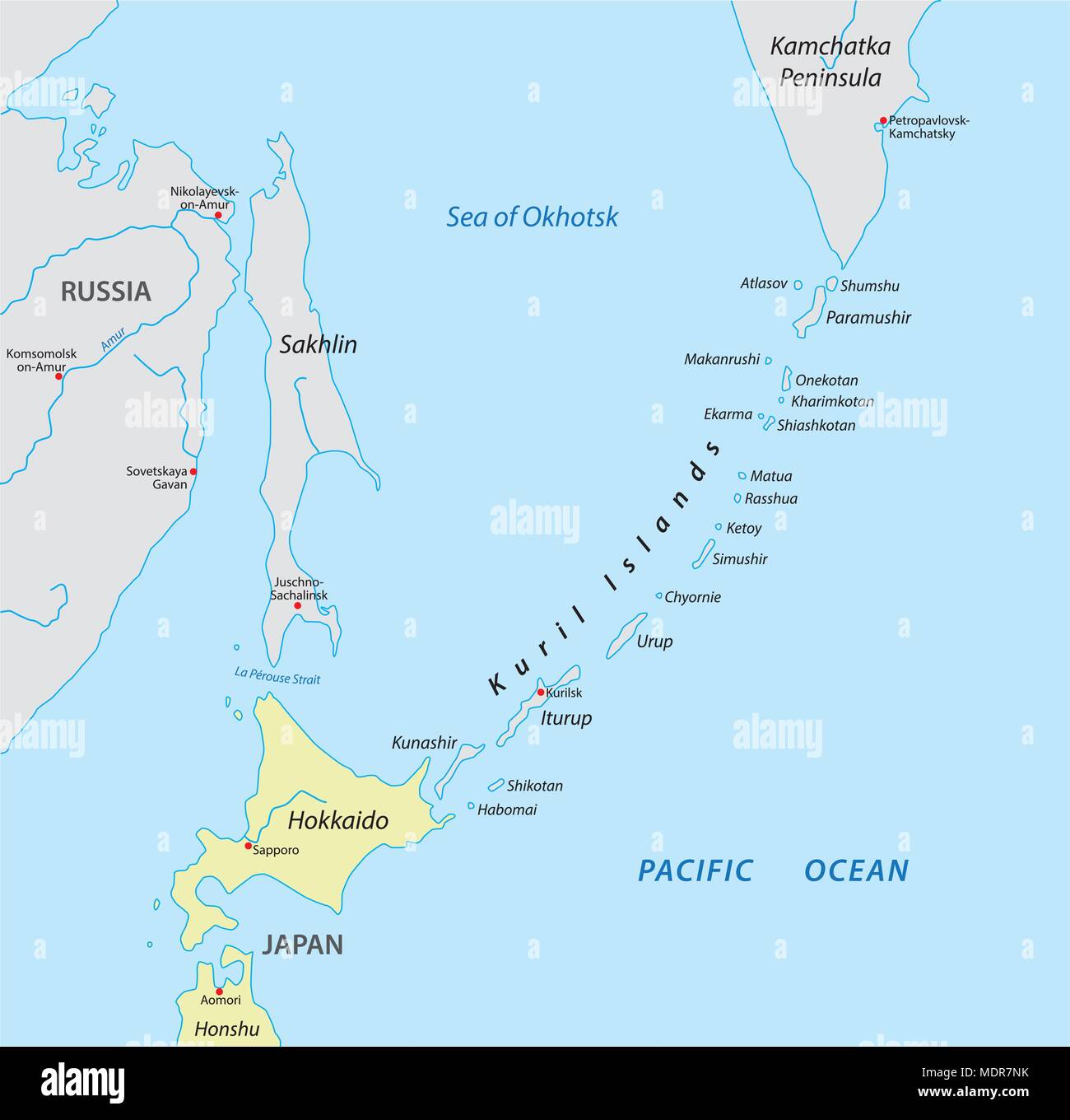 Les îles Kouriles carte vectorielle Illustration de Vecteur