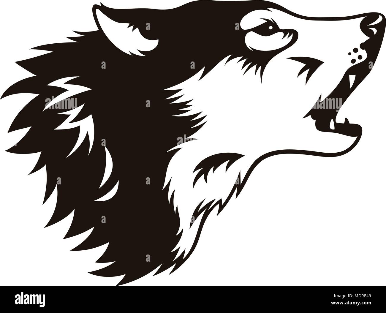 Tête de loup stylisé isolé sur blanc. Ce vecteur illustration peut être utilisé comme une impression sur T-shirts, élément de tatouage ou d'autres utilisations Illustration de Vecteur