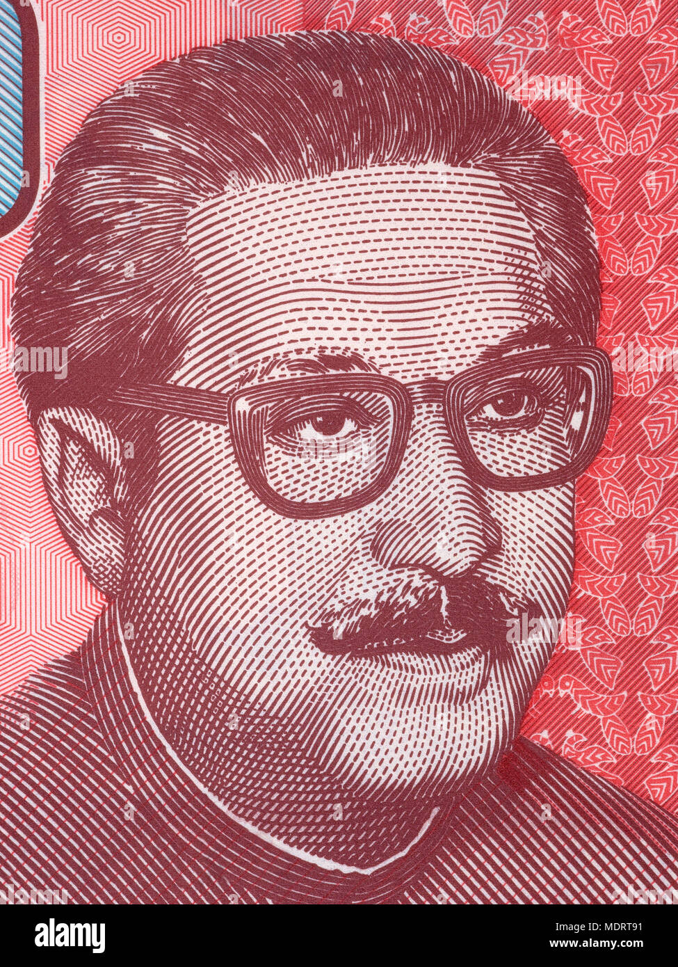 Cheikh Mujibur Rahman portrait de l'argent du Bangladesh Banque D'Images